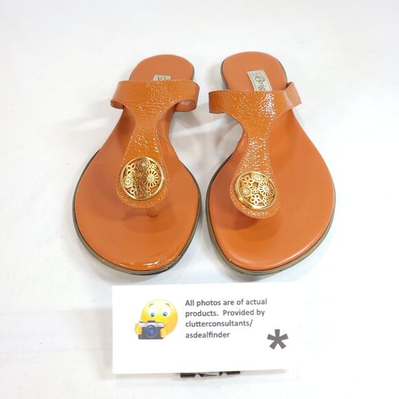 Brighton Pansy Slip On Leather Slide Sandals Womens Size 6.5 119 Orange - Picture 2 of 9